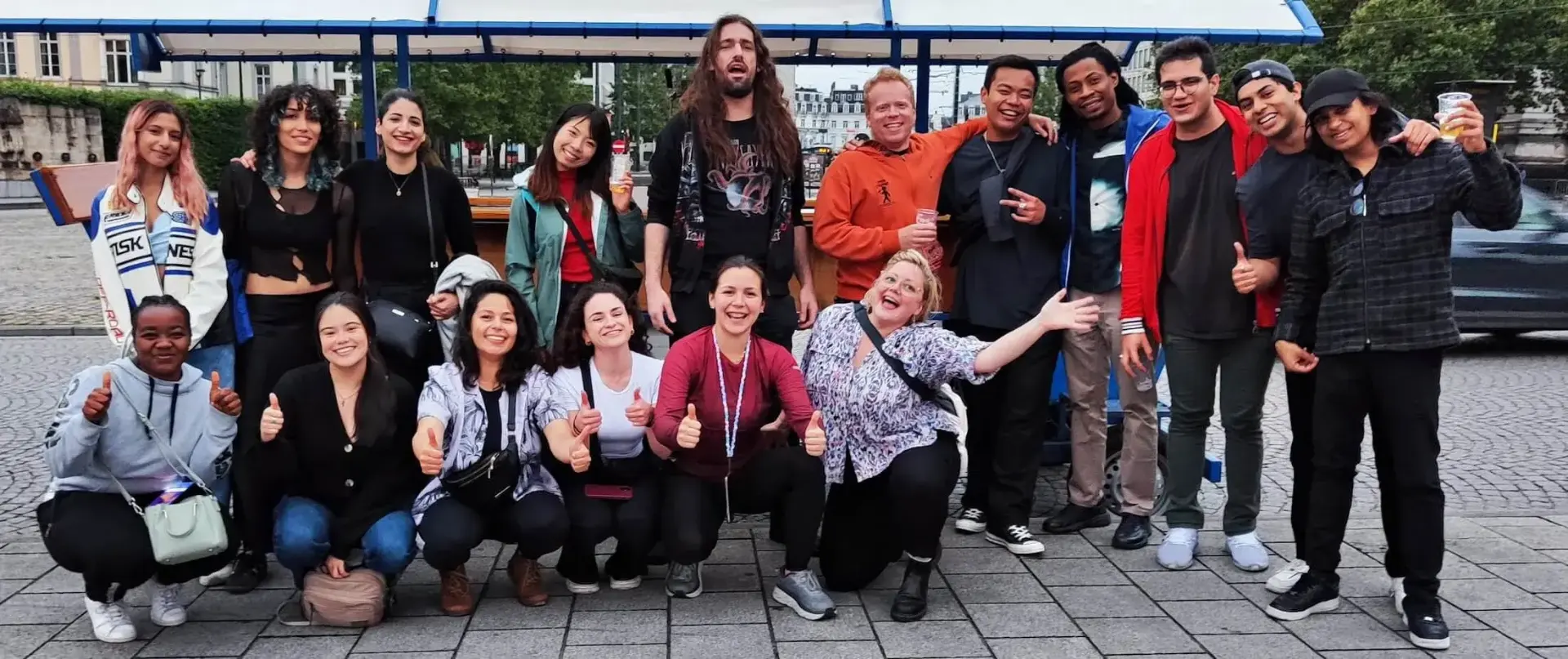 Happy group on a Brussels Beer Bike team-building tour