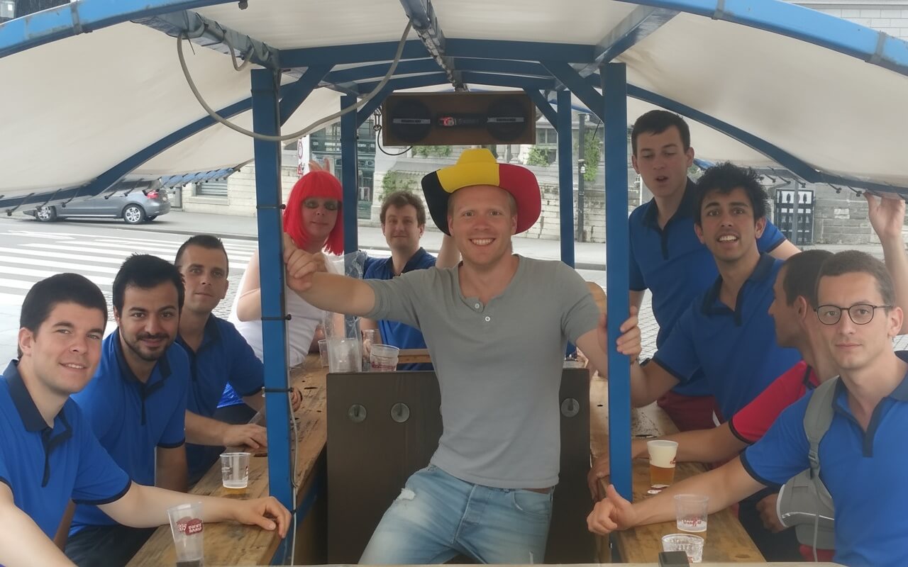 Group of guys on beerbike